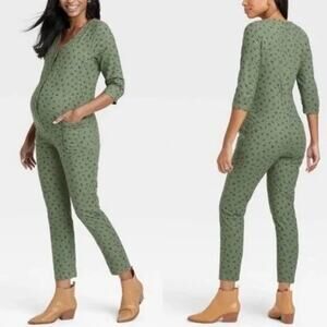 The Nines by HATCH Maternity 3/4 Sleeve Jumpsuit Floral Olive Green Small NEW